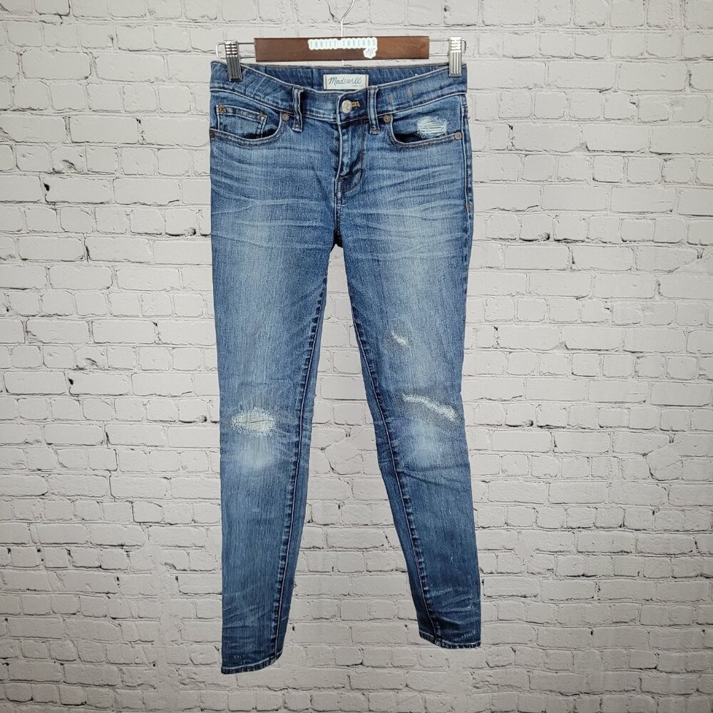 Madewell Blue Denim Skinny Skinny Distressed Ripped Low Rise Jeans 25 (25x28)
